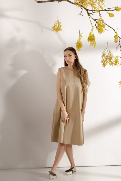Beige A-line maternity dress